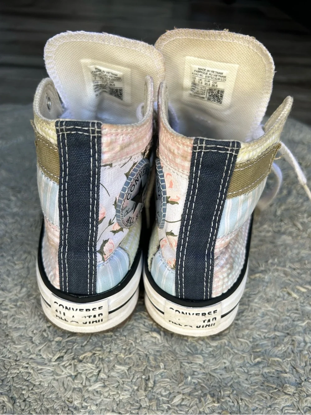 Converse patchwork hightop sneakers girls size 2  Pink blue